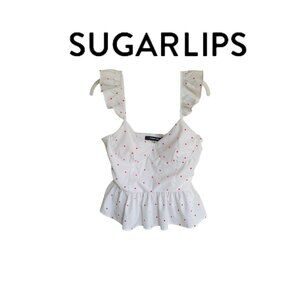 Sugarlips Red Polka Dot Corset Top Size M whimsical fun summer romantic